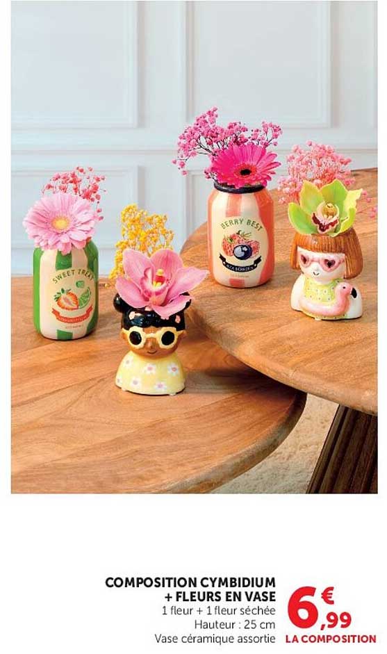 COMPOSITION CYMBIDIUM + FLEURS EN VASE