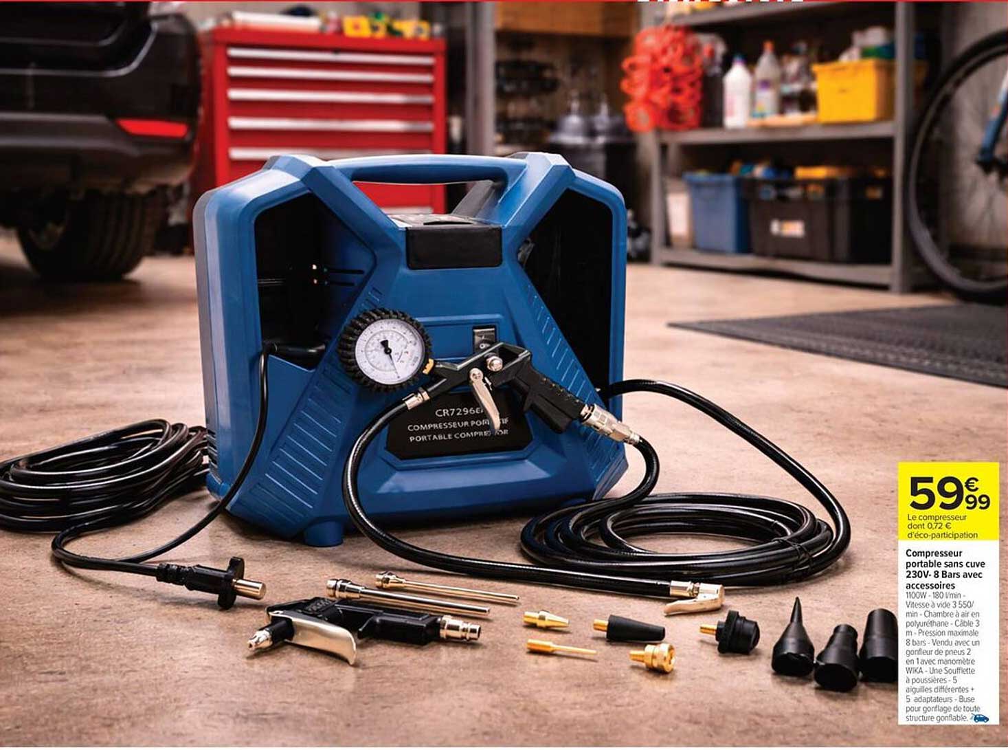 Compresseur portable sans cuve 230V - 8 Bars avec accessoires