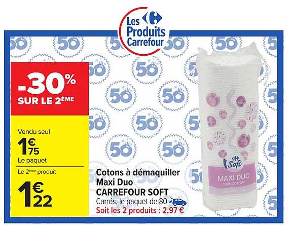 Cotons à démaquiller Maxi Duo CARREFOUR SOFT