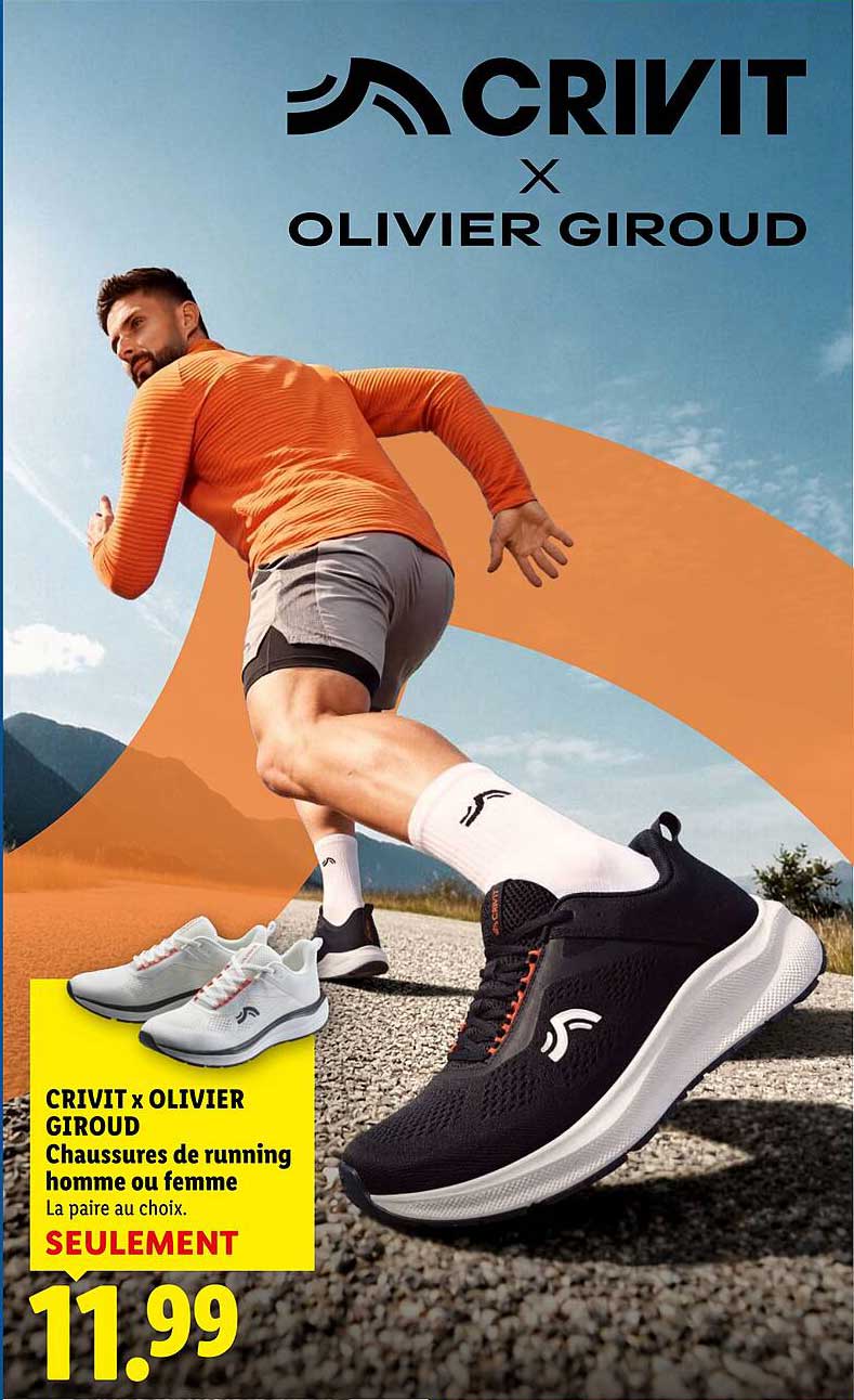 CRIVIT x OLIVIER GIROUD Chaussures de running homme ou femme La paire au choix. SEULEMENT