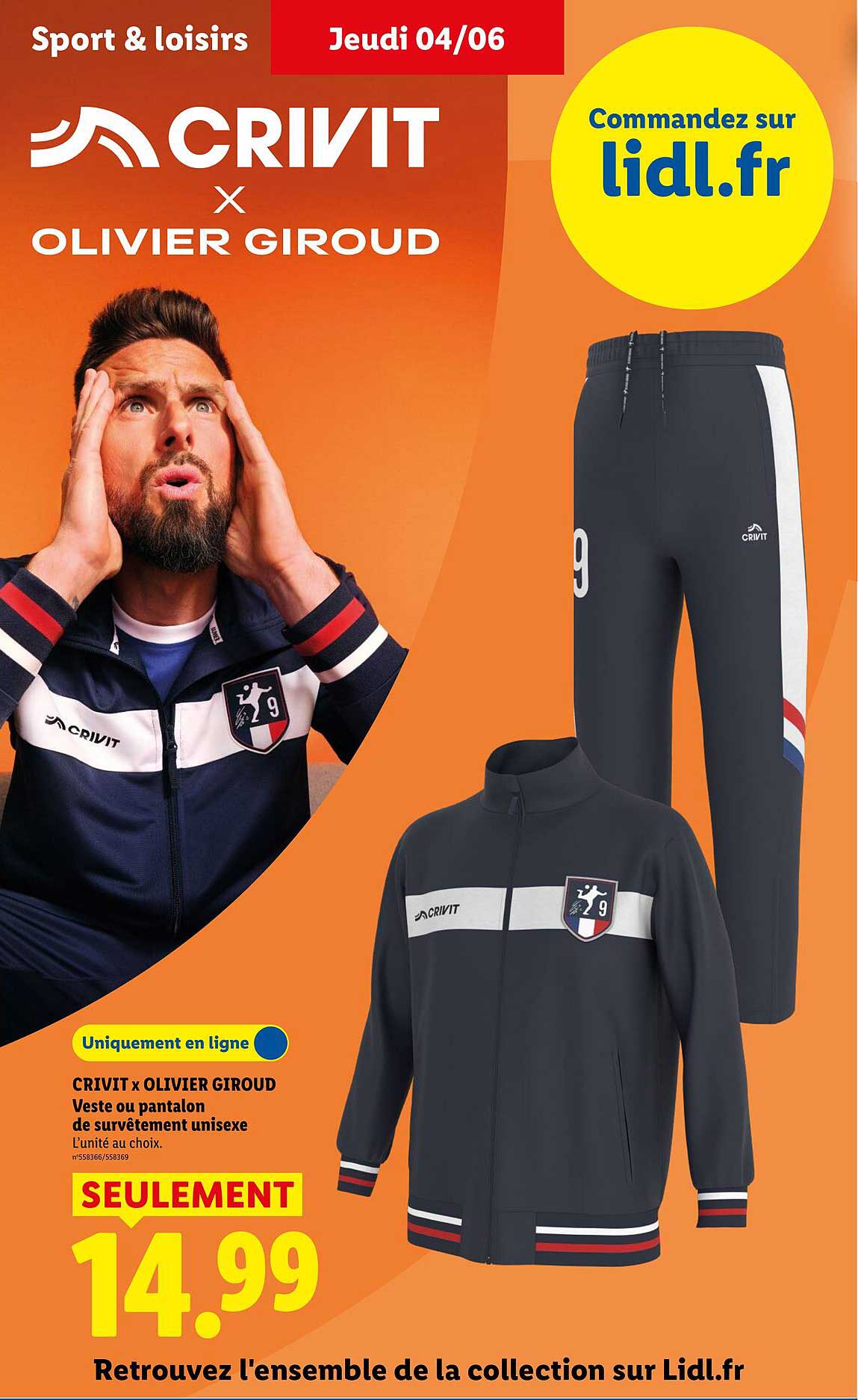 CRIVIT x OLIVIER GIROUD Veste ou pantalon de survêtement unisexe