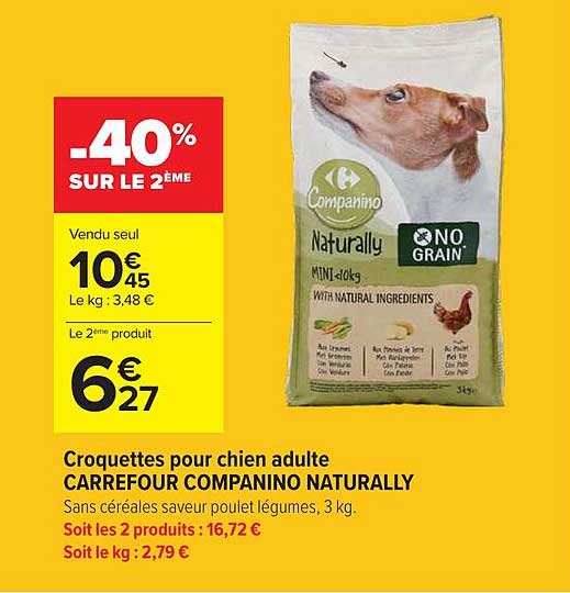 Croquettes pour chien adulte CARREFOUR COMPANINO NATURALLY