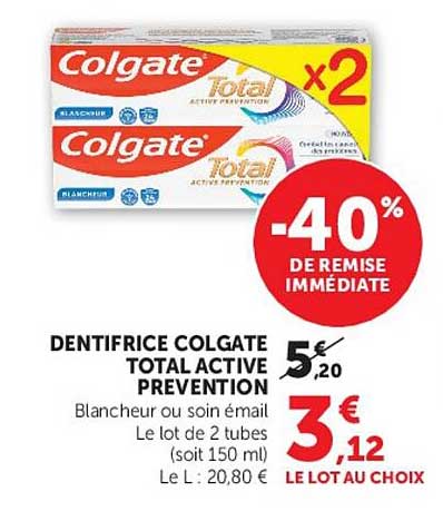 DENTIFRICE COLGATE TOTAL ACTIVE PREVENTION