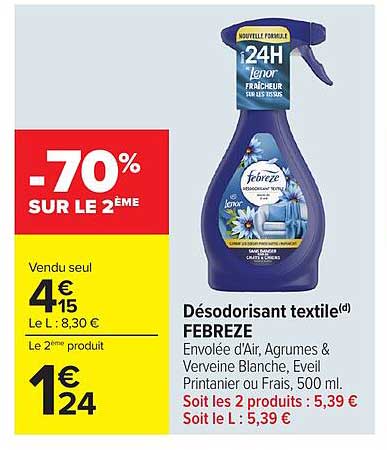 Désodorisant textile FEBREZE Envolée d'Air, Agrumes & Verveine Blanche, Eveil Printanier ou Frais, 500 ml