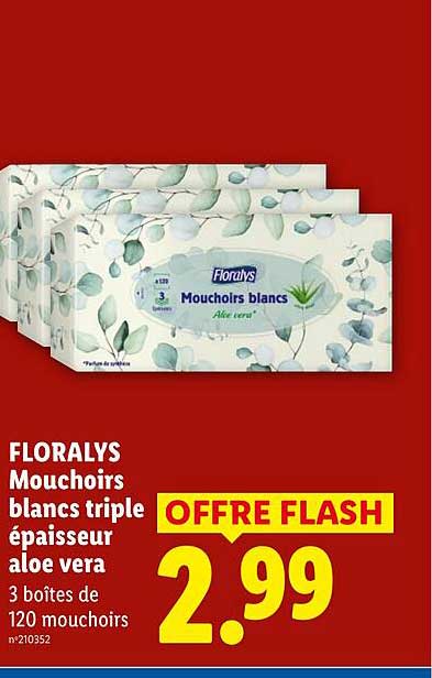 FLORALYS Mouchoirs blancs triple épaisseur aloe vera