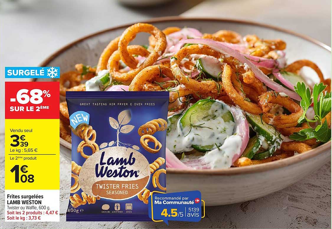 Frites surgelées LAMB WESTON Twister ou Waffle, 600 g
