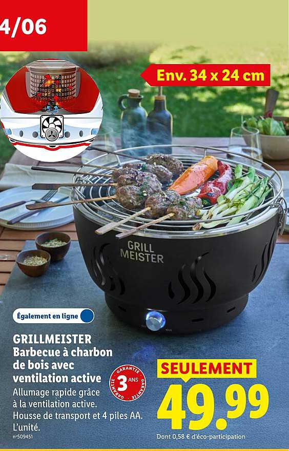 GRILLMEISTER Barbecue à charbon de bois avec ventilation active