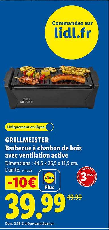 GRILLMEISTER Barbecue à charbon de bois avec ventilation active