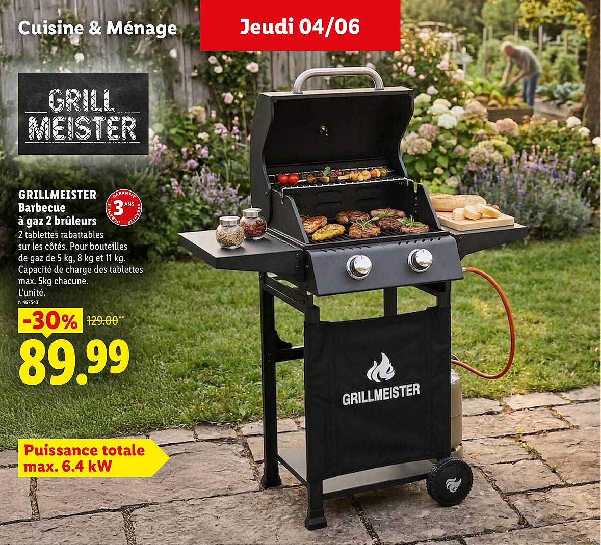 GRILLMEISTER Barbecue à gaz 2 brûleurs