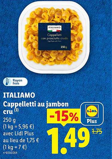 ITALIAMO Cappelletti au jambon cru (3) 250 g