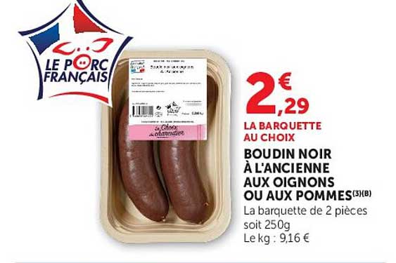 LA BARQUETTE AU CHOIX BOUDIN NOIR À L'ANCIENNE AUX OIGNONS OU AUX POMMES