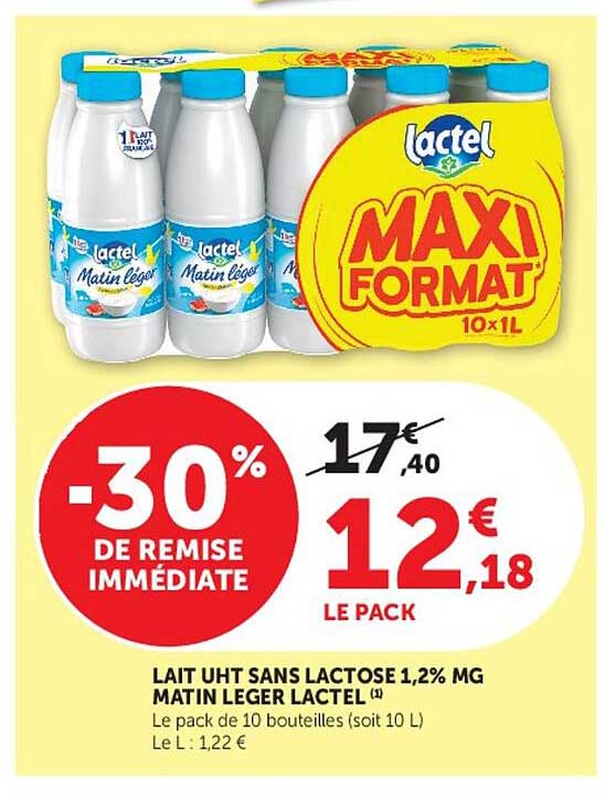 LAIT UHT SANS LACTOSE 1,2% MG MATIN LEGER LACTEL