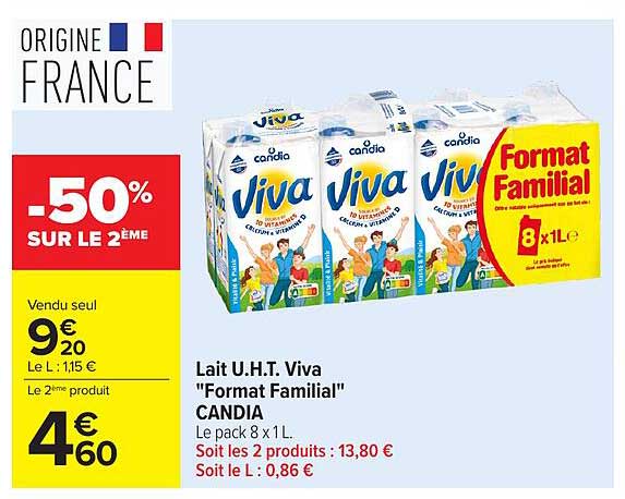 Lait U.H.T. Viva "Format Familial" CANDIA