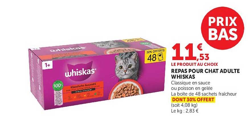 LE PRODUIT AU CHOIX REPAS POUR CHAT ADULTE WHISKAS
