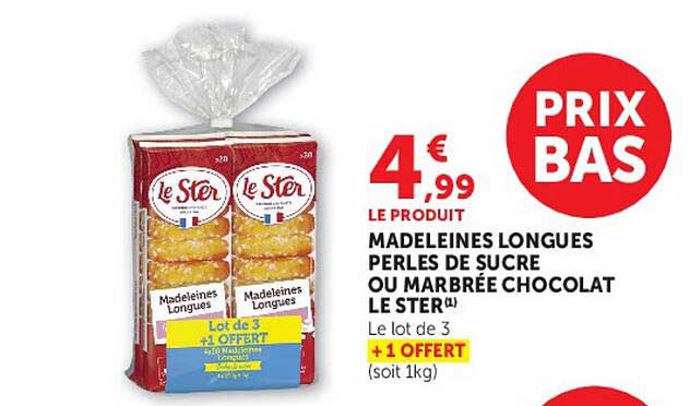 LE PRODUIT MADELEINES LONGUES PERLES DE SUCRE OU MARBRÉE CHOCOLAT LE STER