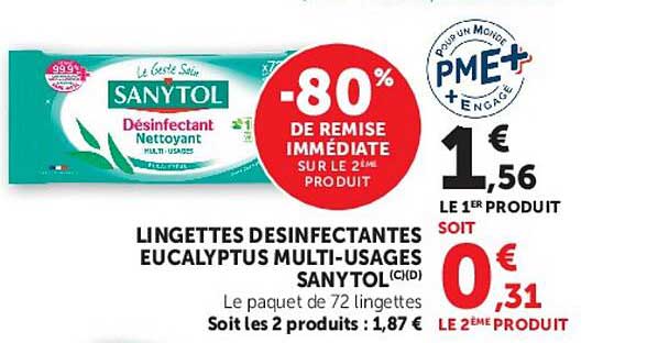 LINGETTES DESINFECTANTES EUCALYPTUS MULTI-USAGES SANYTOL