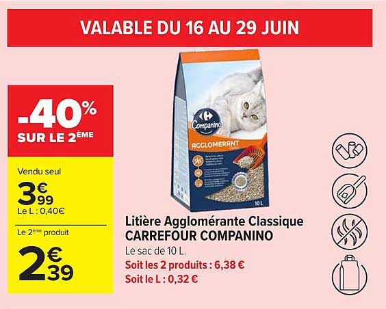Litière Agglomérante Classique CARREFOUR COMPANINO