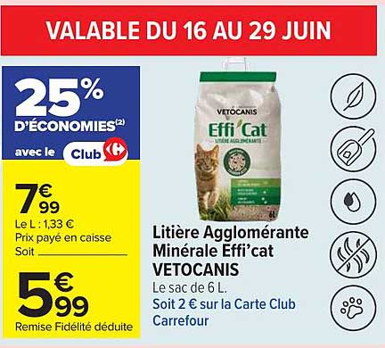 Litière Agglomérante Minérale Effi’cat VETOCANIS