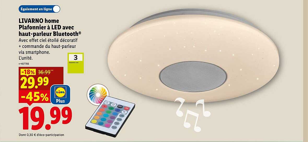 LIVARNO home Plafonnier à LED avec haut-parleur Bluetooth®