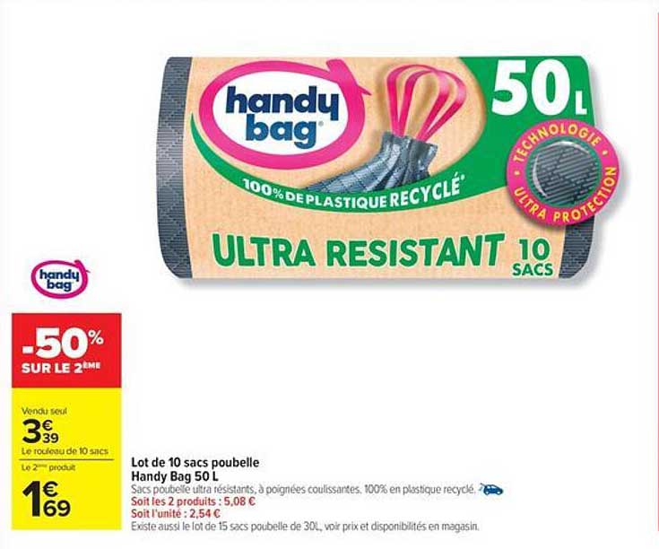 Lot de 10 sacs poubelle Handy Bag 50 L