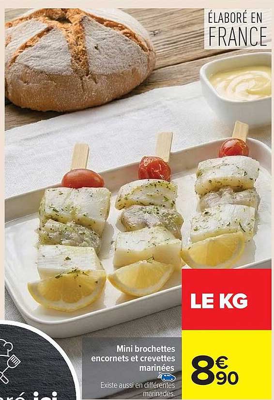 Mini brochettes encornets et crevettes marinées