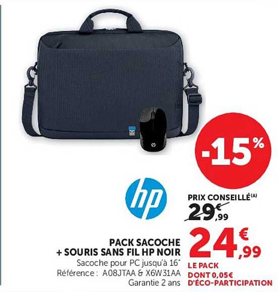 PACK SACOCHE + SOURIS SANS FIL HP NOIR