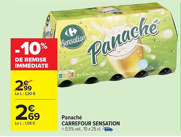 Panaché CARREFOUR SENSATION < 0,5% vol., 10 x 25 cl.