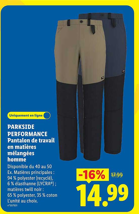 PARKSIDE PERFORMANCE Pantalon de travail en matières mélangées homme