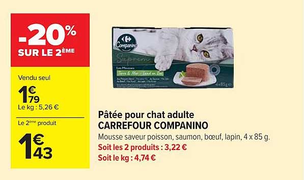 Pâtée pour chat adulte CARREFOUR COMPANINO