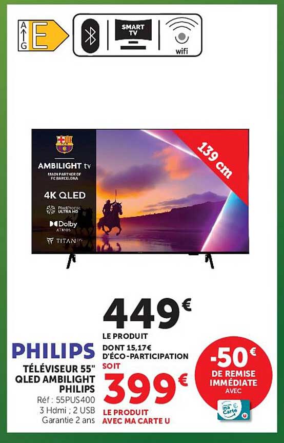 PHILIPS TÉLÉVISEUR 55" QLED AMBILIGHT PHILIPS