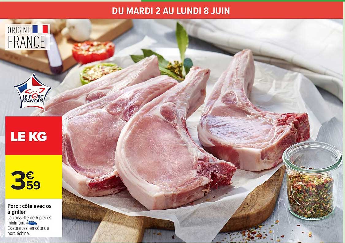 Porc : côte avec os à griller
