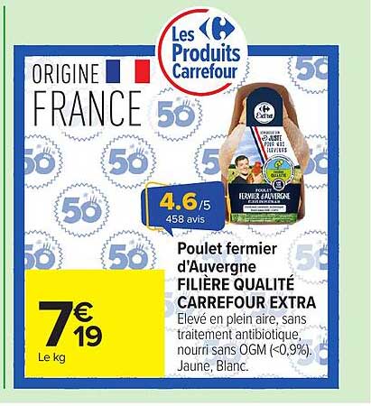 Poulet fermier d'Auvergne FILIÈRE QUALITÉ CARREFOUR EXTRA