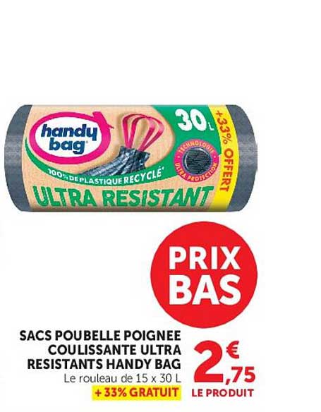 SACS POUBELLE POIGNEE COULISSANTE ULTRA RESISTANTS HANDY BAG