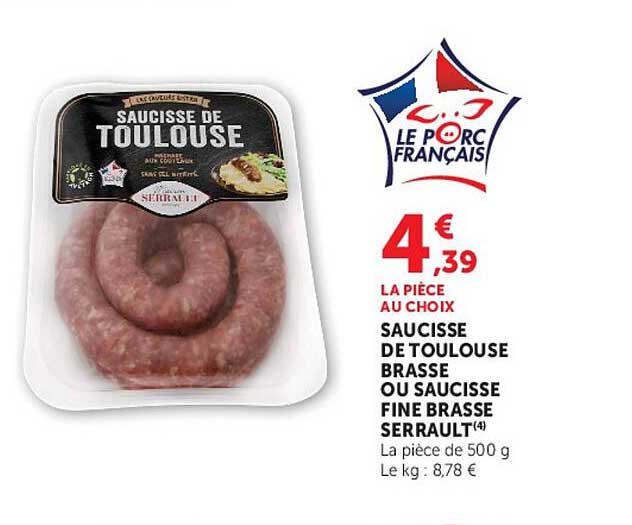 SAUCISSE DE TOULOUSE BRASSE OU SAUCISSE FINE BRASSE SERRAULT(4)