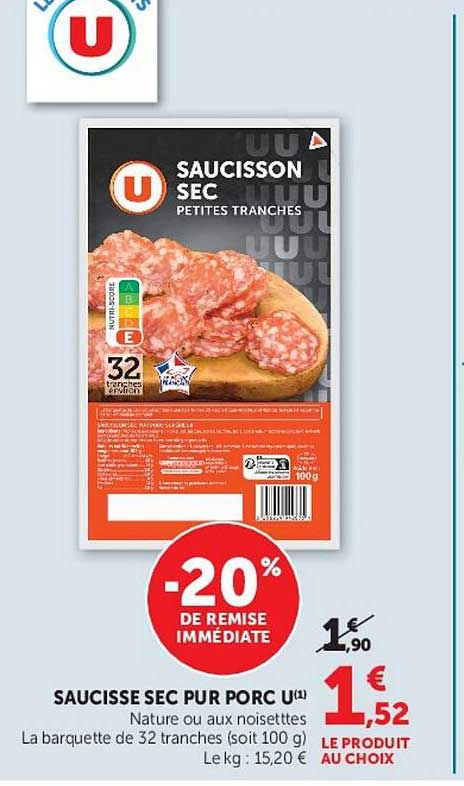SAUCISSE SEC PUR PORC U