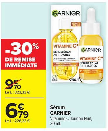 Sérum GARNIER Vitamine C Jour ou Nuit, 30 ml.