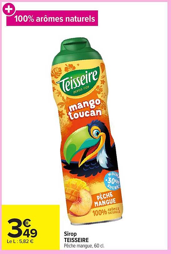 Sirop TEISSEIRE Pêche mangue, 60 cl.