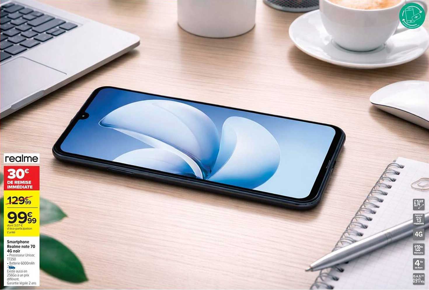 Smartphone Realme note 70 4G noir