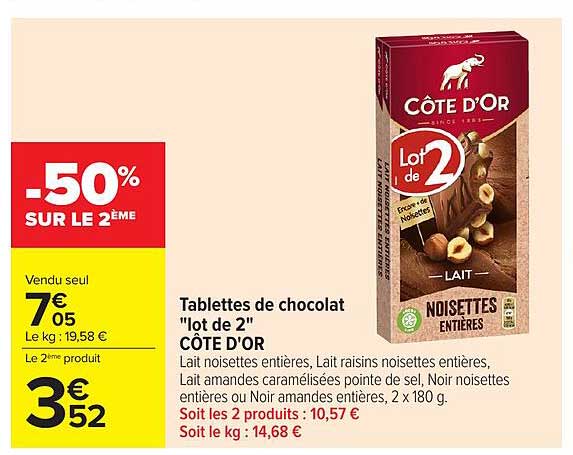 Tablettes de chocolat "lot de 2" CÔTE D'OR