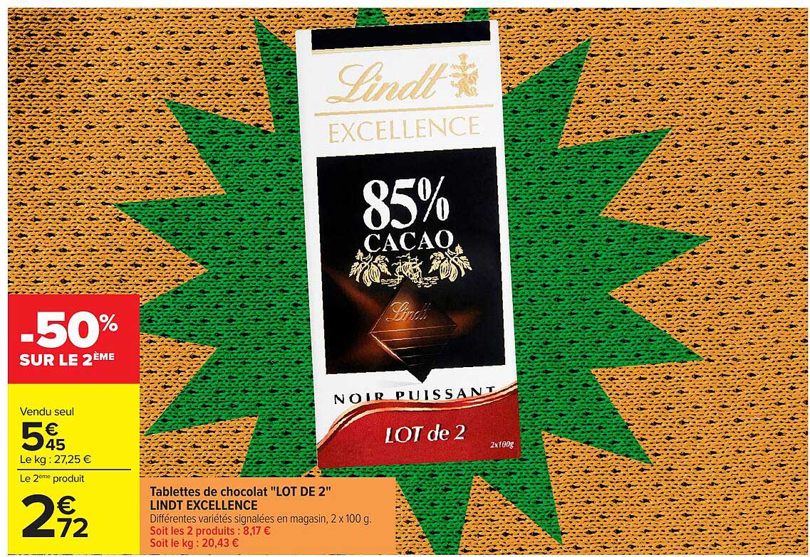 Tablettes de chocolat "LOT DE 2" LINDT EXCELLENCE