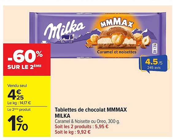 Tablettes de chocolat MMMAX MILKA