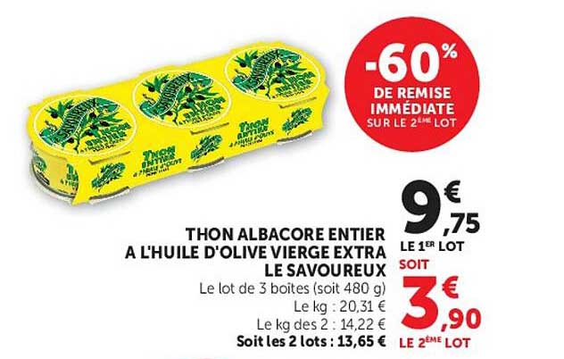 THON ALBACORE ENTIER A L'HUILE D'OLIVE VIERGE EXTRA LE SAVOUREUX