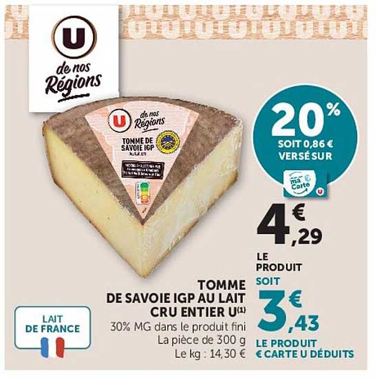 TOMME DE SAVOIE IGP AU LAIT CRU ENTIER U
