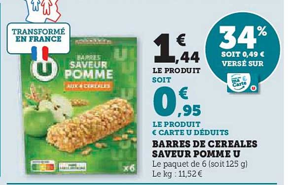 BARRES DE CÉRÉALES SAVEUR POMME U