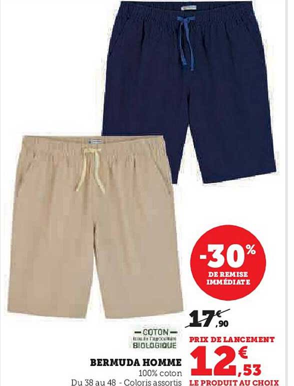 BERMUDA HOMME -30% DE REMISE IMMÉDIATE