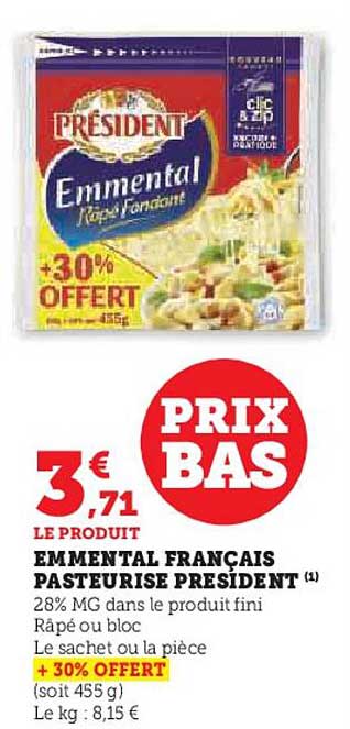 EMMENTAL FRANÇAIS PASTEURISÉ PRÉSIDENT