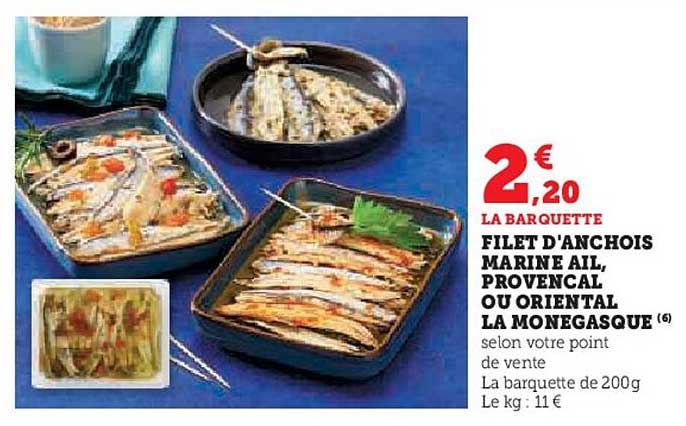 FILET D'ANCHOIS MARINE AIL, PROVENCAL OU ORIENTAL LA MONEGASQUE