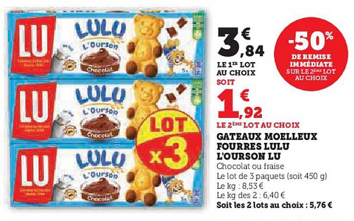 GÂTEAUX MOELLEUX FOURRES LULU L'OURSON LU