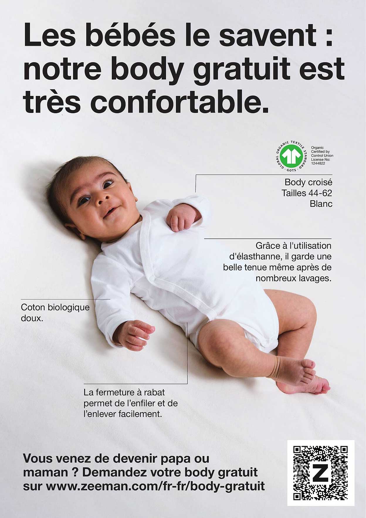 Les bébés le savent : notre body gratuit est très confortable.
