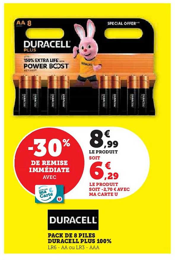 PACK DE 8 PILES DURACELL PLUS 100%